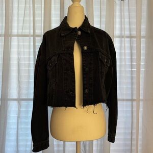 Shein Black Distressed Denim Jacket